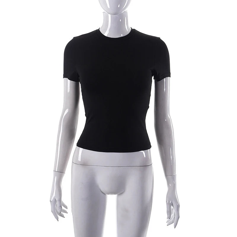 Spring New Short Sleeve T-Shirt Women Solid Simple Casual Soft All-Match Hot Basic Crop Tops Tees Summer Fashion