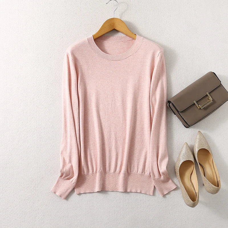 SuyaDream Woman Basic Sweaters Silk and Cashmere Blend O neck Pullovers Solid Sweaters 2024 Fall Winter Bottoming Shirts