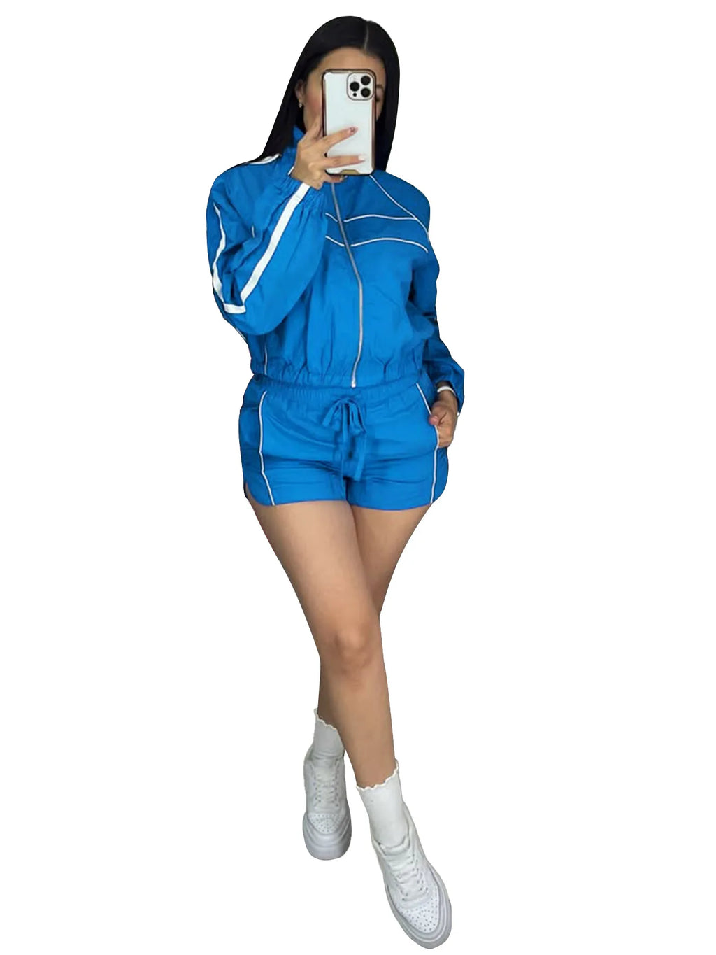 Women's Set Long Sleeve Jacket + Shorts Suit 2026 Summer Streetwear Active Slim Sporty Two 2 Piece Set Outfit Tracksuit