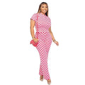 European and American Women's Fashion Fashion Design New Women's Spring Small Pit Strip Printed Checker Slim Two-piece Set