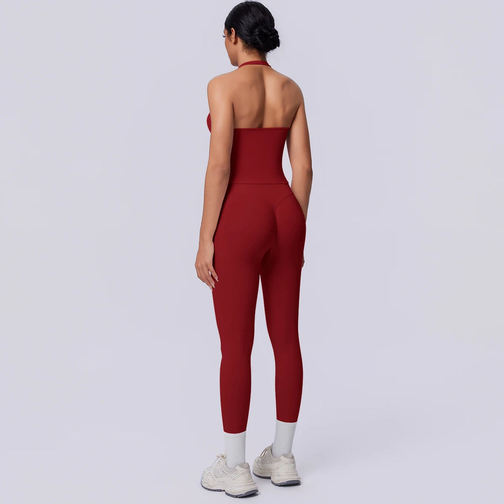 2PCS Woman Yoga Set Solid Color Sexy Fitness Top Summer Gym Workout High Stretch Female Pants Sports Fitness Clothing Yoga Set