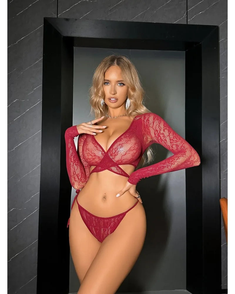 Tornova In Sexy Lingerie Set T-pants Lace Up Plus Size Women Underwear Sexy Lingerie Underwear Sexy Mesh Temptation Underwear