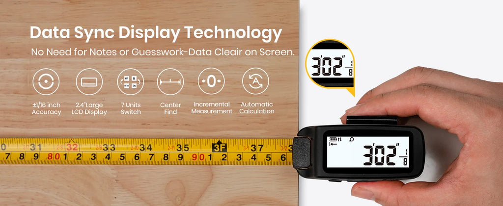 MiLESEEY  2-in-1Digital Reading Tape measure DT20 5m Rechargeable Measurement Tool, for Distance/Area/Volume