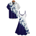 Dressfo Couple Outfits Hawaiian Vacation Color Clash Flower Pattern Printed Dress and Rolled Sleeve Shirt Couple's Set