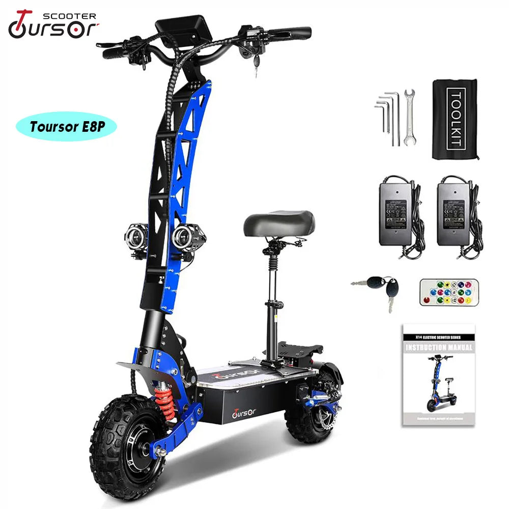 E8P 6000W Dual Motor 60V 40AH Electric Scooter 11 inch Off-Road Tyres with Seat Max Speed 85-90km/hLCD Display Foldable Escooter