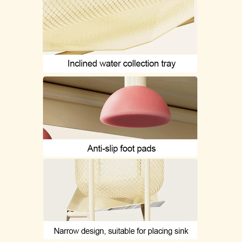 Macaron Kitchen Sink Organizer Rack Narrow Countertop Drain Storage for Sponge Dishcloth Scrubber Steel Ball Soap Holder