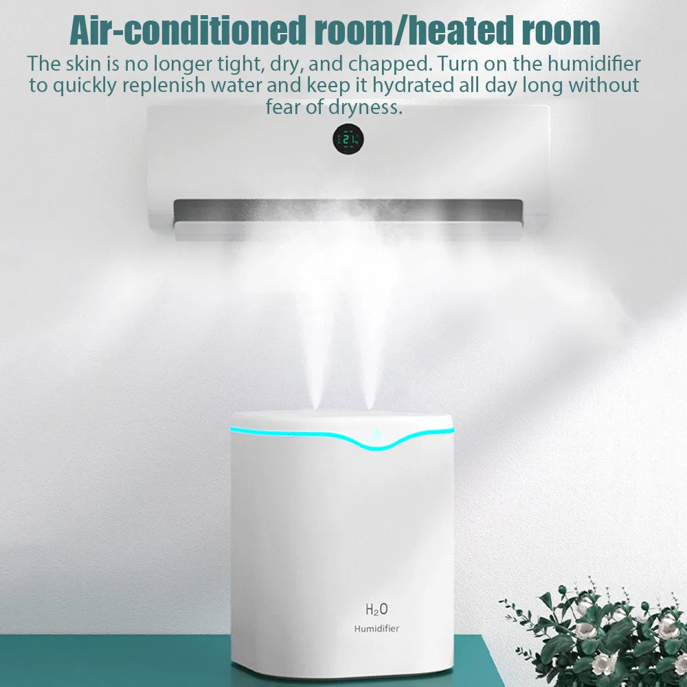 USB Air Humidifier 2L Large Capacity Double Spray Port Essential Oil Humificador Cool Mist Fogger Home Office Aroma Diffuser