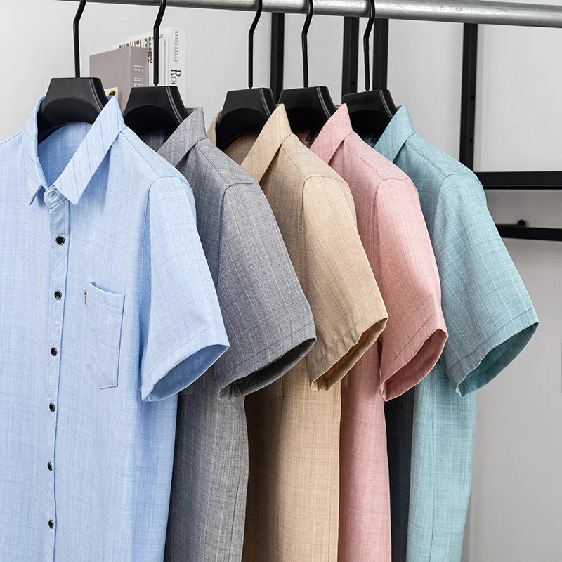 Men Casual Short Sleeve Shirt Anti Wrinkle Quick Dry Comfortable Fabric Business Daily Outdoor Travel Work Wear Blouse