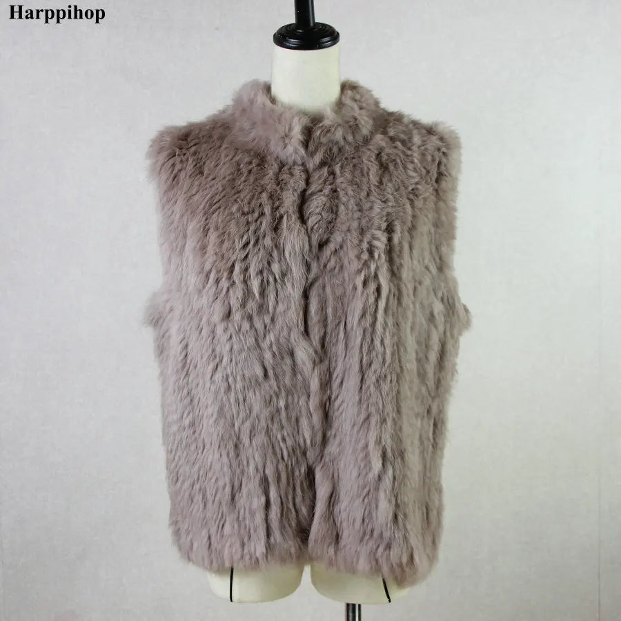 17 colors woman girl real rabbit fur vest jacket spring winter warm genuine rabbit fur knit coat vest black beige