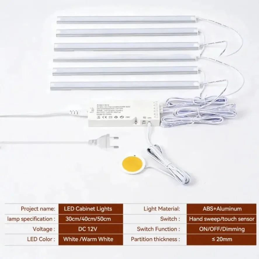 1~6Pcs Touch Sensor Switch Mirror Dimmable Sync Cabinet Light LED Strip Kitchen  Pantry Showcase Bedroom Closet Kitchen Lamp