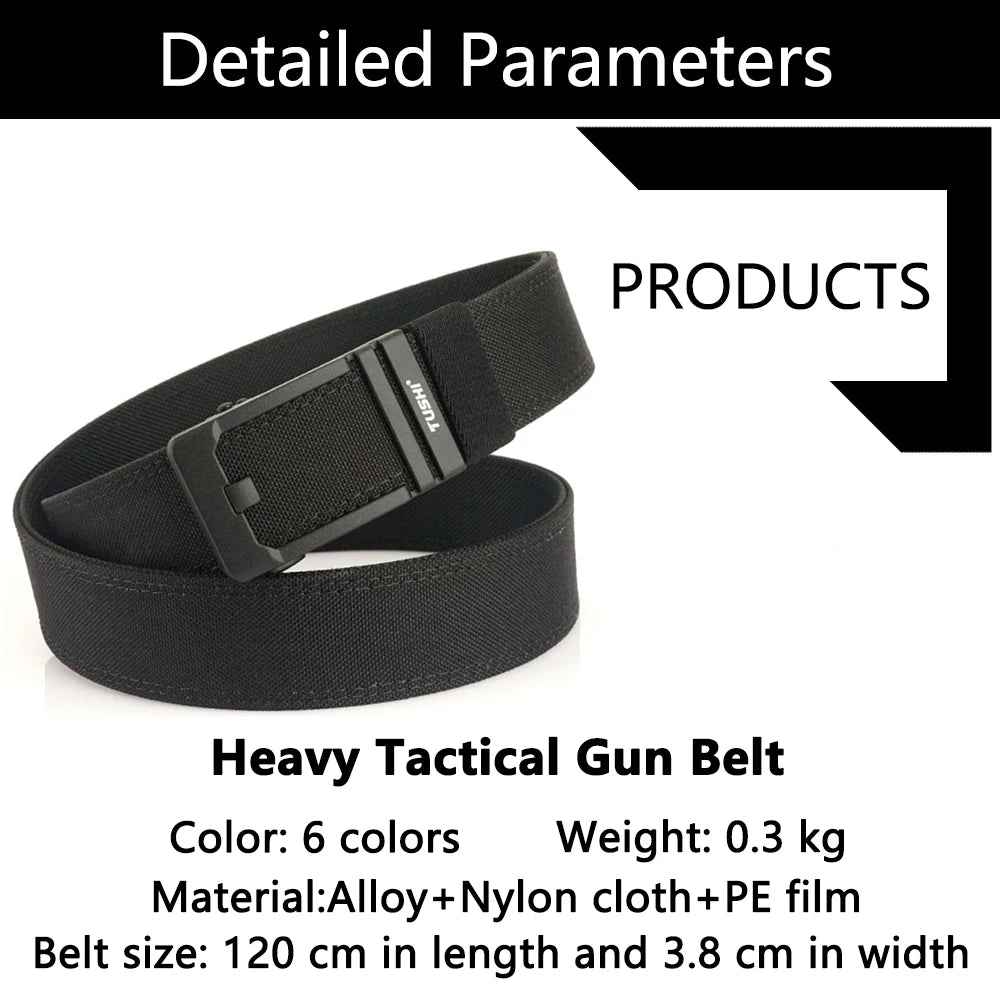 TUSHI New Double-layer Reinforced Automatic Buckle Training Quick Hanging Pistol Belt Men Nylon Outdoor Leisure IPSC Accessories