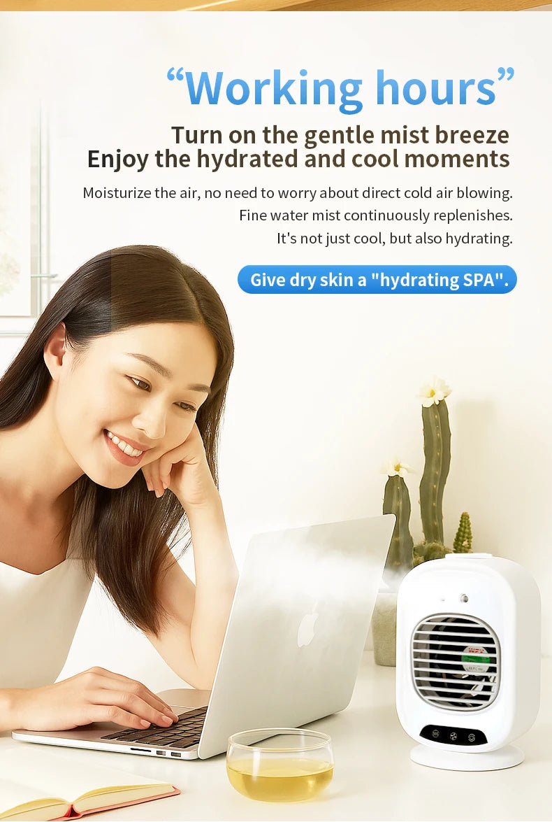 2026 New Portable Home Mini Air Conditioner Fan Spray Cooling Humidifier Desktop Mobile Cold Wind Machine