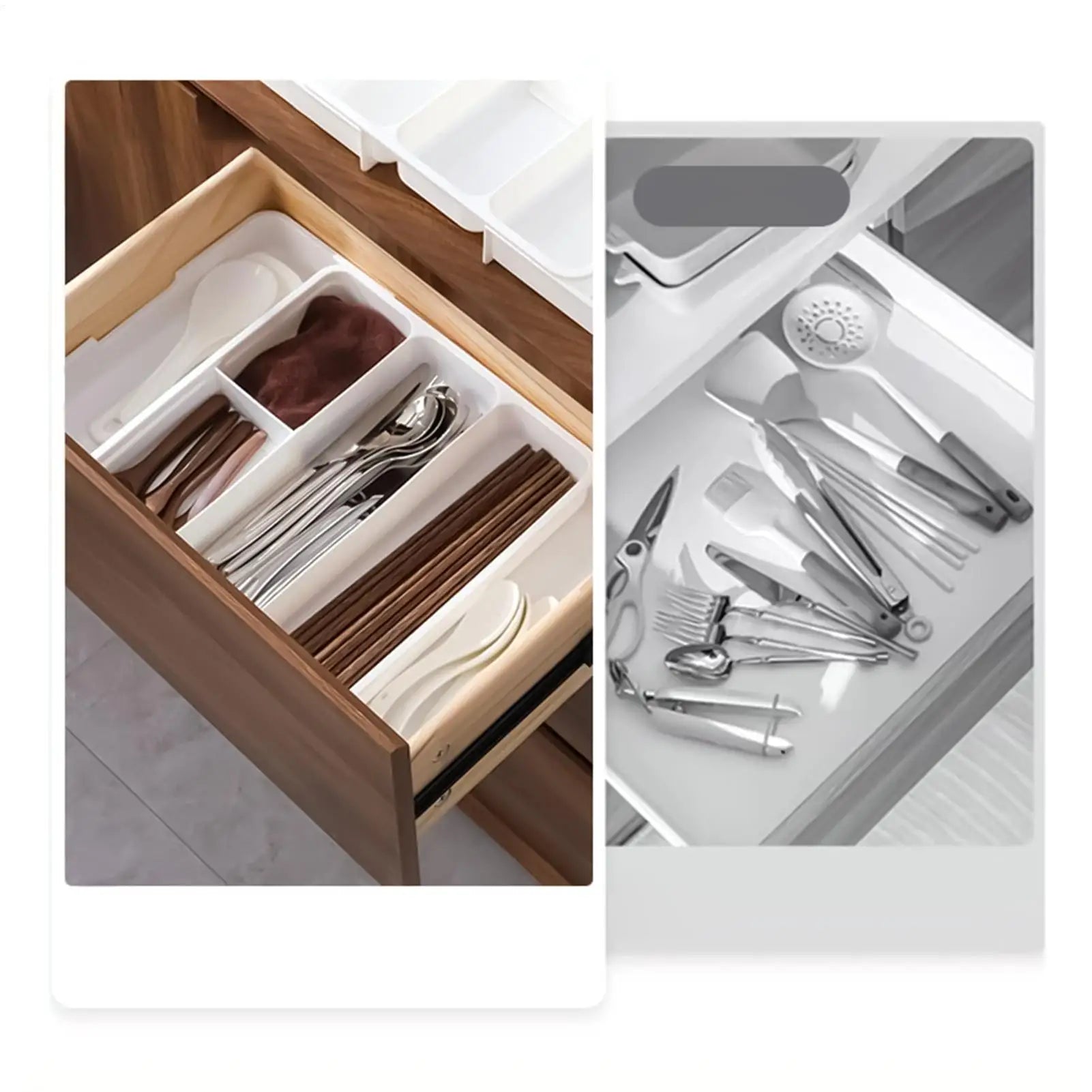 Compact Silverware Organizer with 4 Compartments Flatware Holder, Kitchen Cabinet Countertop Storage Solution Home College Use