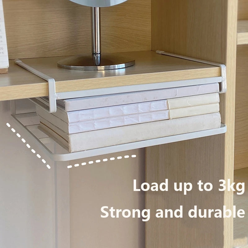 Laptop Stand for Notebook Pad Tablet Book, Dormitory Desktop Organizer Student Hanging Basket Under Desk Iron Layered Shelf