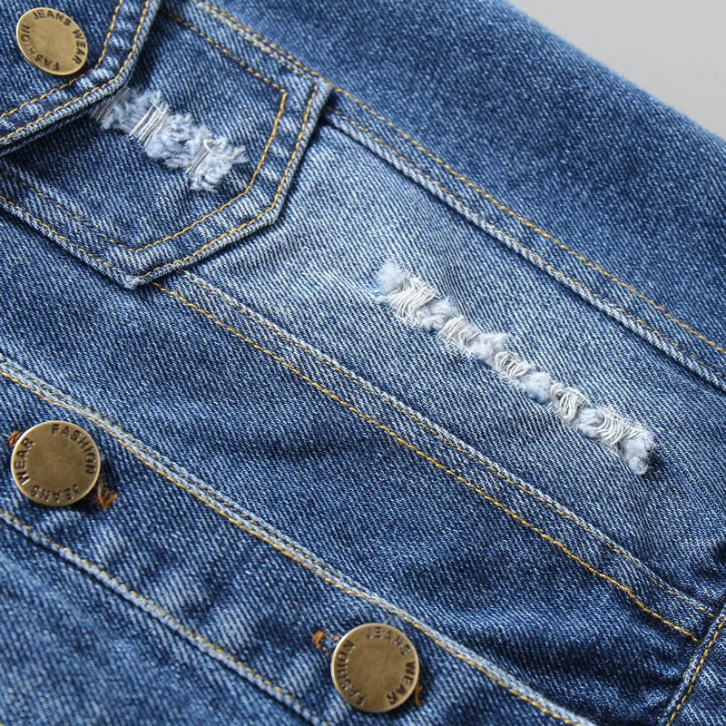 High Quality Children's Ripped Denim Vest Spring Autumn New Style Boys Girls Sleeveless Jacket Outerwear Trendy Hole Waistcoat