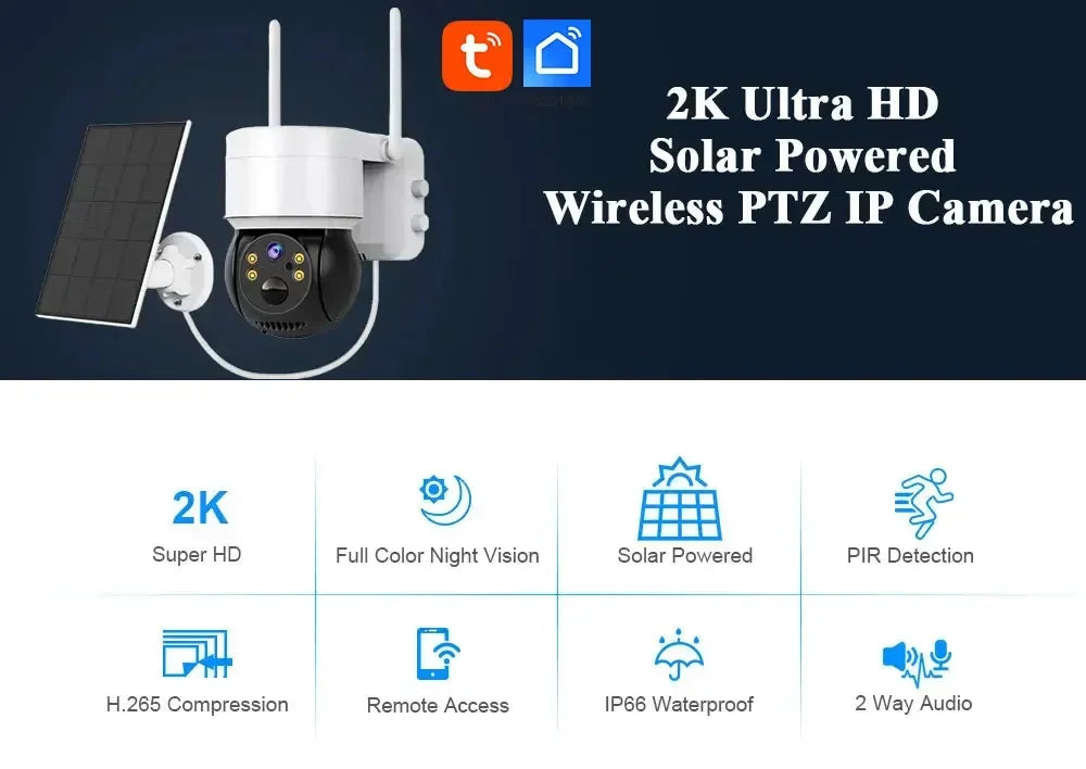 Tuya Solar WiFi Security Camera Outdoor Wireless 5MP Low Power Battery PTZ Camera PIR Motion Detection CCTV Video Surveieillance