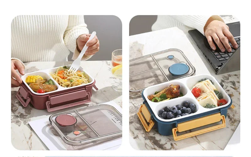 850ML Lunch Box with Tableware Sauce Box Portable Plastic Compartment Bento Box for Kids Food Storage Container Microwavable