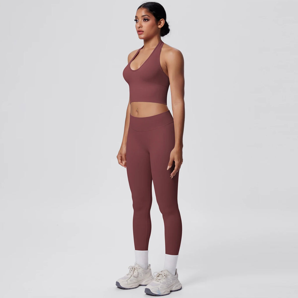 Rooftrellen 2PCS/set Women Gym Sports Yoga Set Breathable Shockproof Workout Top Backless Bra Push Up Fitness Pants Yoga Set