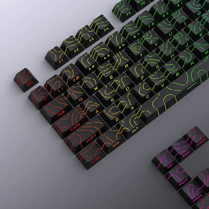 97 Keys White Contour Lines PBT Double Shot Keycaps Sidelit Light Backlit Translucent Cherry Profile for MX Mechanical Keyboards