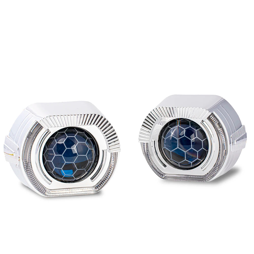 2.5 Inch Blue Coating Honeycomb Projector Lens DRL LED Angel Eyes Shrouds Fit H1 H4 H7 Car Headlamp Retrofit Accessories Styling