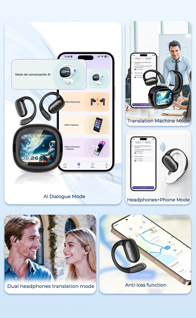 HTC Bluetooth Headset Surround Sound Hi-Fi Stereo Comfort Fit Lightweight Open Ear for Sport Running Wireless Earbuds NE58