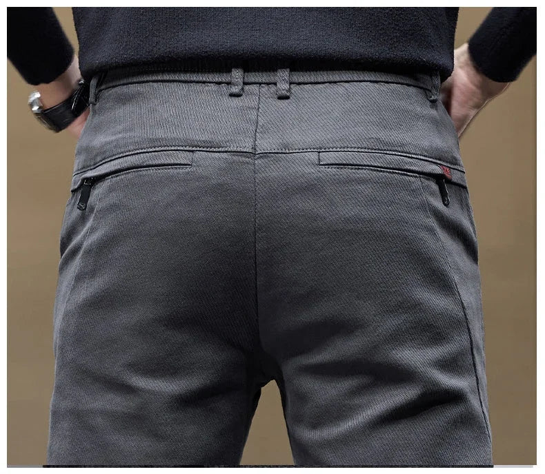 Korean Fashion Fleece Men's Casual Pants Slim Straight Youth Warm Trousers Thickened Thermal Stretch Male Clothes Trendy Brand