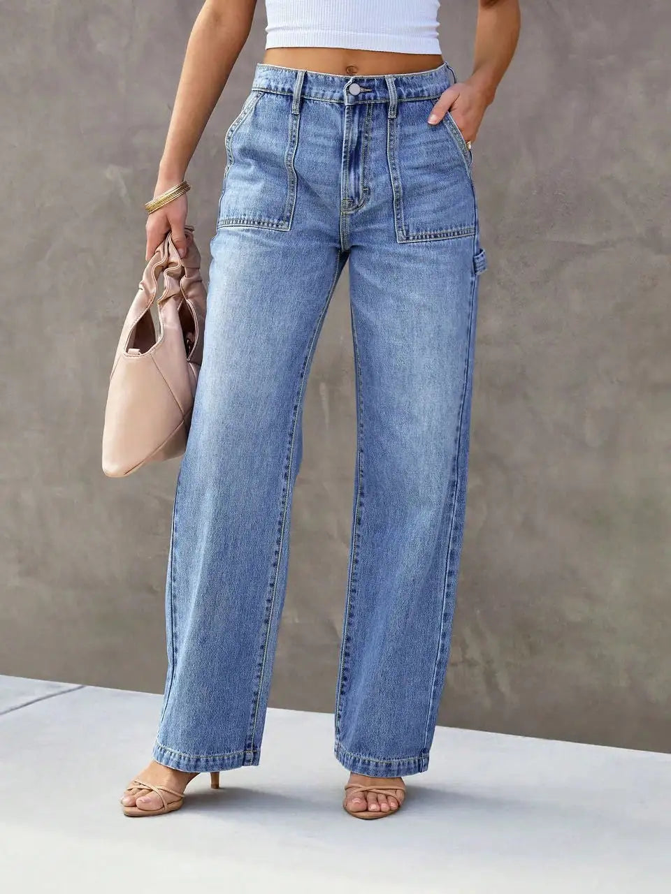 Women's Multi-Pocket Denim Cargo Pants - Stylish and Functional Workwear Jeans for Everyday Comfort and Versatility