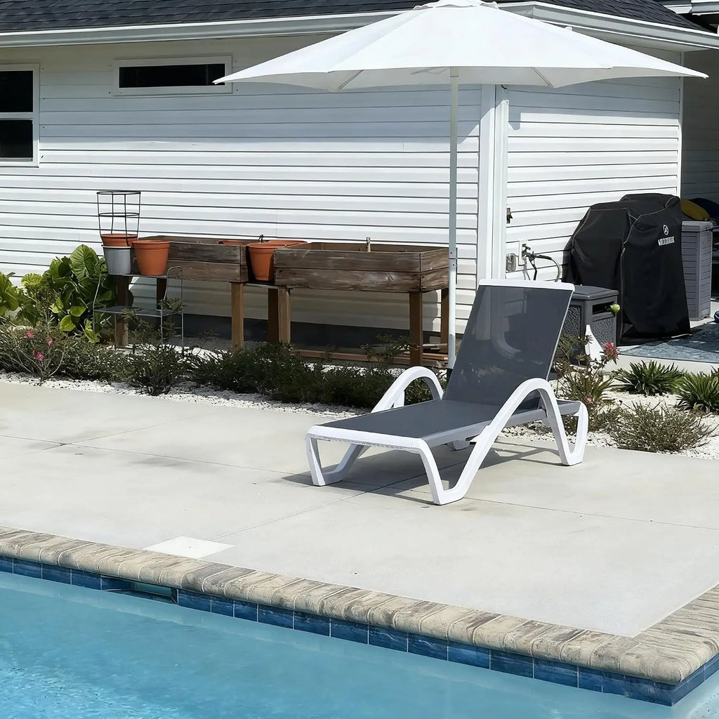Stackable Plastic Chaise Lounge, 6-Position Reclining Flat Lay, PP & Textilene, Wheels, Outdoor Patio, Customized