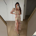 Sexy Print Women Long Dress Urban V-neck Single Breasted Ruffles Half Sleeve Female Dresses 2026 Spring Autumn Lady Robe