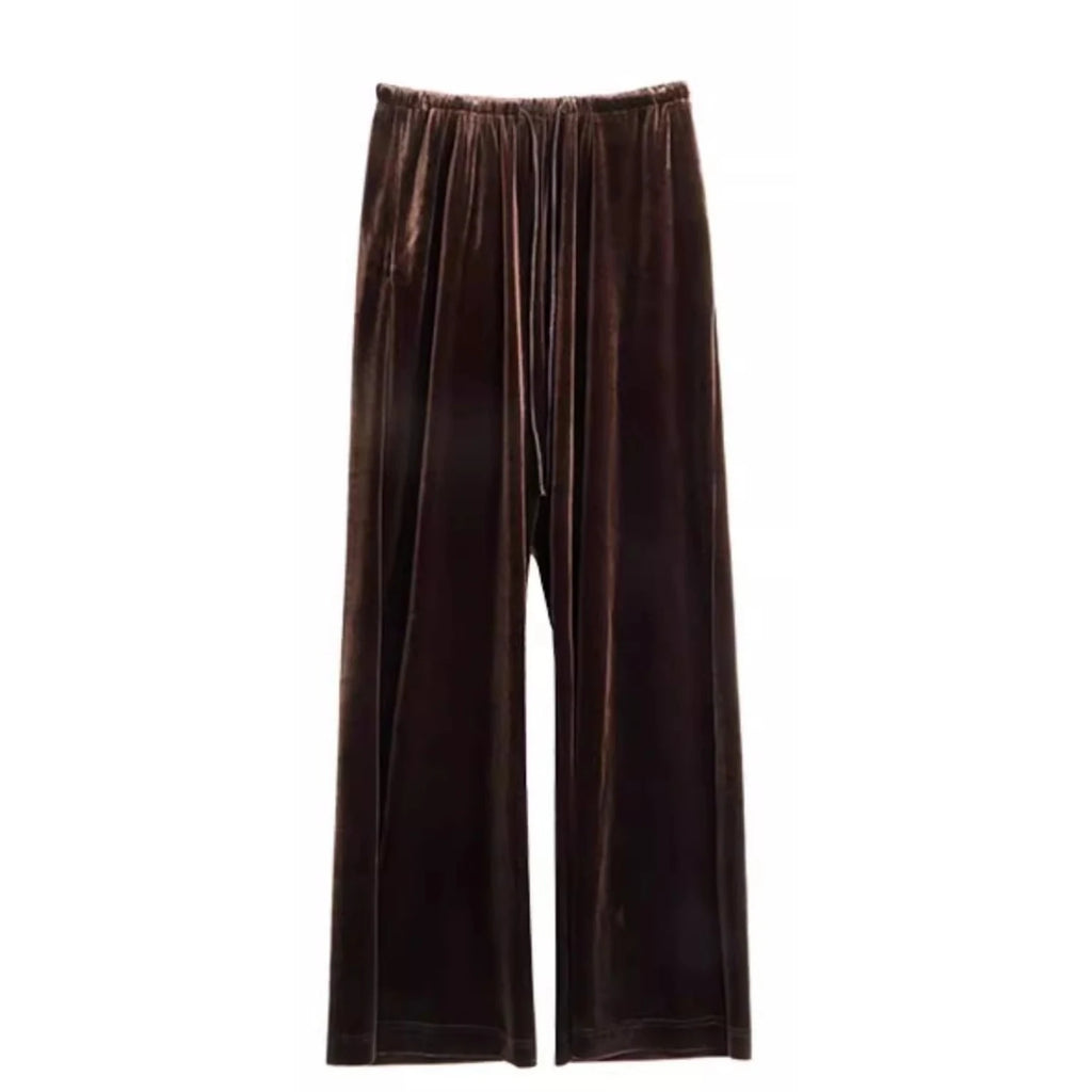OLrain Velvet Drawstring Baggy Sweatpant Woman 2026 Autumn Casual Retro High Waist Wide Leg Long Pants Women Trousers M56QK85138