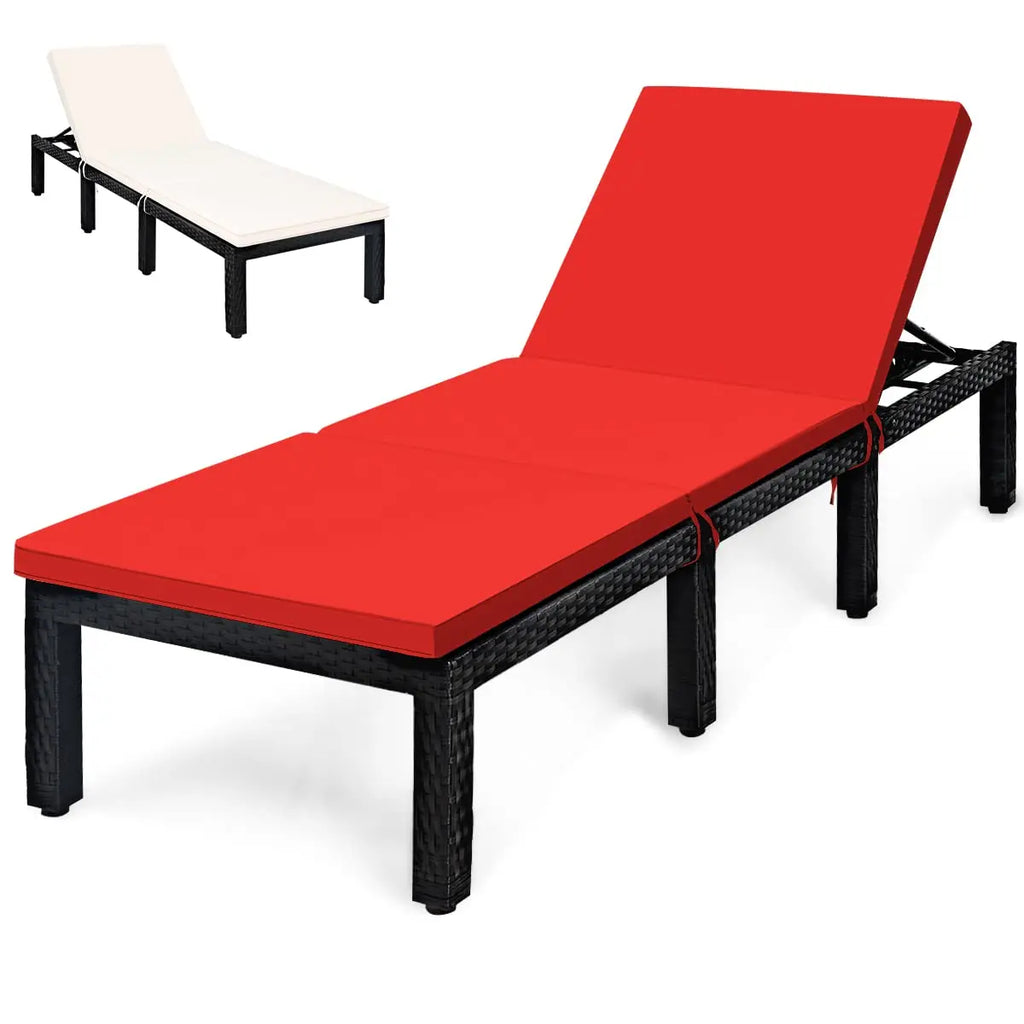 Height Adjustable Cushioned Rattan Patio Chaise Lounge For Pool & Garden, Custom