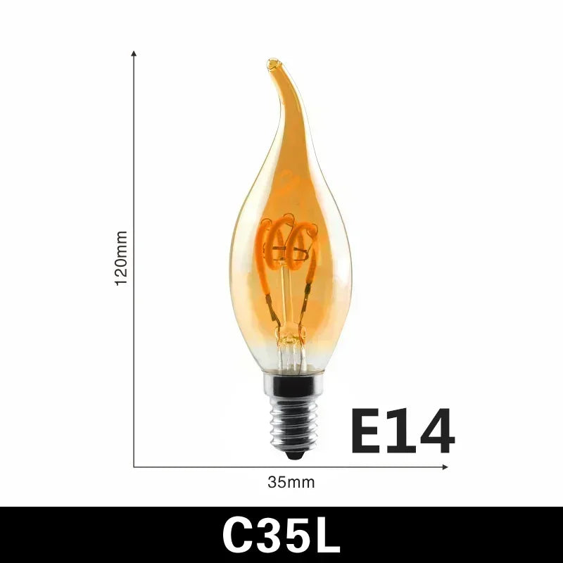 2-10pcs Retro LED Spiral Filament Light Bulb E14 E27 4W 220V Warm Yellow C35 A60 ST64 T185 T225 G80 G95 G125 Vintage Edison Lamp