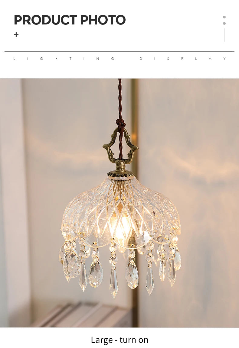 YEBMLP French Retro Glass Hanging Light Indoor LED Luxury Art Chandelier Bedroom Bar Restaurant Table Pendant Lamp With E14 Bulb
