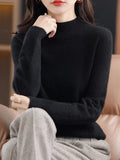 First-Line Seamless Women's Half-Turtleneck 100% Pure Wool Sweater Solid Color Long Sleeve Pullover Knitted Bottoming Sweater