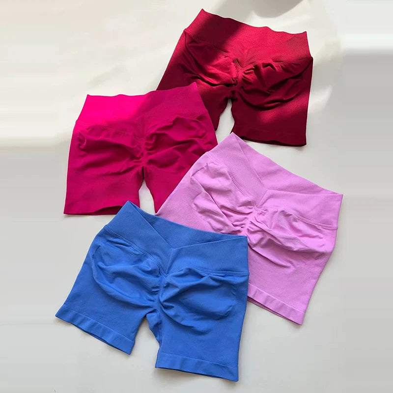 Women's High-Waist Yoga Sports Shorts Summer V-Shaped Widen Peach Hip Lifting Tight Fit Three-Part Fitness Shorts