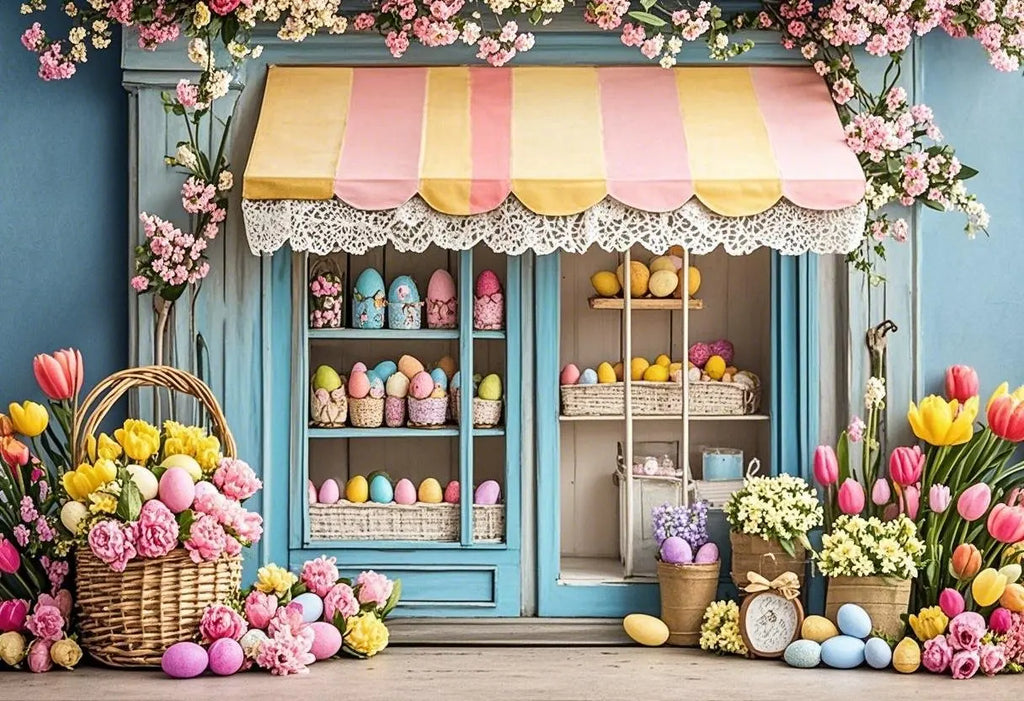 Happy Easter Day Photography Background Blue Wood Board Easter Egg Spring Flower Rabbit Kid Birthday Portrait Photocall Backdrop