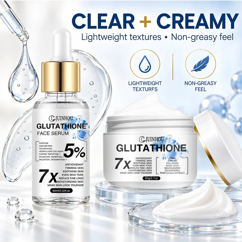 JUINHOU Glutathione Facial Cream Serum Set Antioxidant Brightening Even Skin Tone Moisturizing Suitable For Daily Facial Care