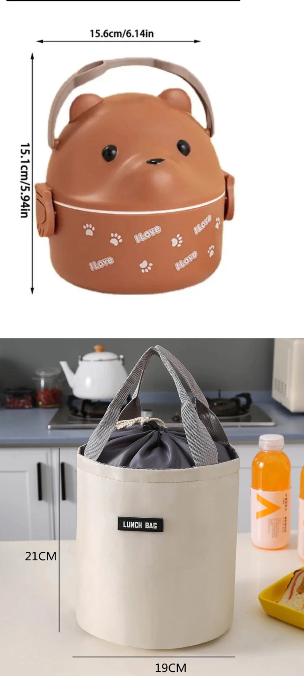 Eyeglass Bear Thermal Bento Box Stackable Bento Box Portable Cute Cartoon Children Lunch Box Double Layer Food Storage Container