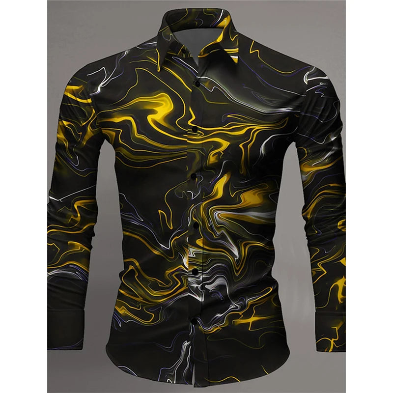 2024 New 3D Printing Color Gradient Art Abstract Graphics Fashion Casual Comfortable Cool Men's Long Sleeve Shirt For Dating