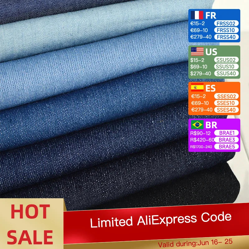 Thick Denim Fabric for DIY, 100% Cotton, Jeans, Washing Cloth, Jacket, Shirts, Dress, Thin, Patchwork, Quilting, Sewing, Summer