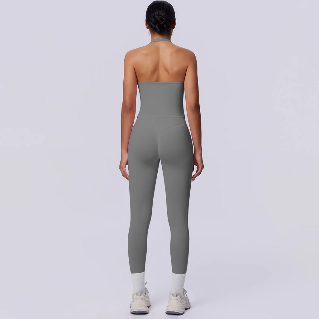 2PCS Woman Yoga Set Solid Color Sexy Fitness Top Summer Gym Workout High Stretch Female Pants Sports Fitness Clothing Yoga Set