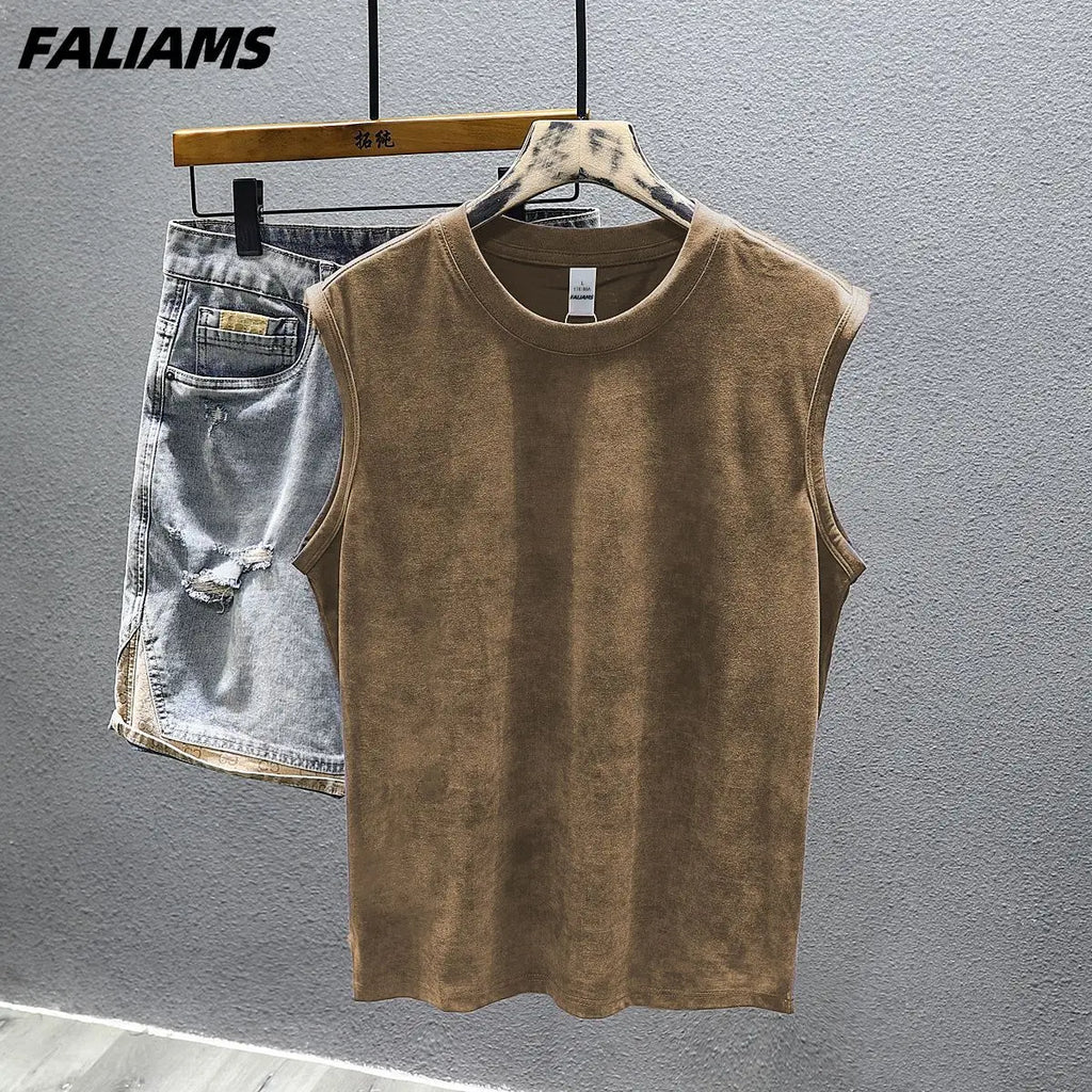 Men's Vintage Washed Purple  Top Casual Loose Sleeveless Vest
