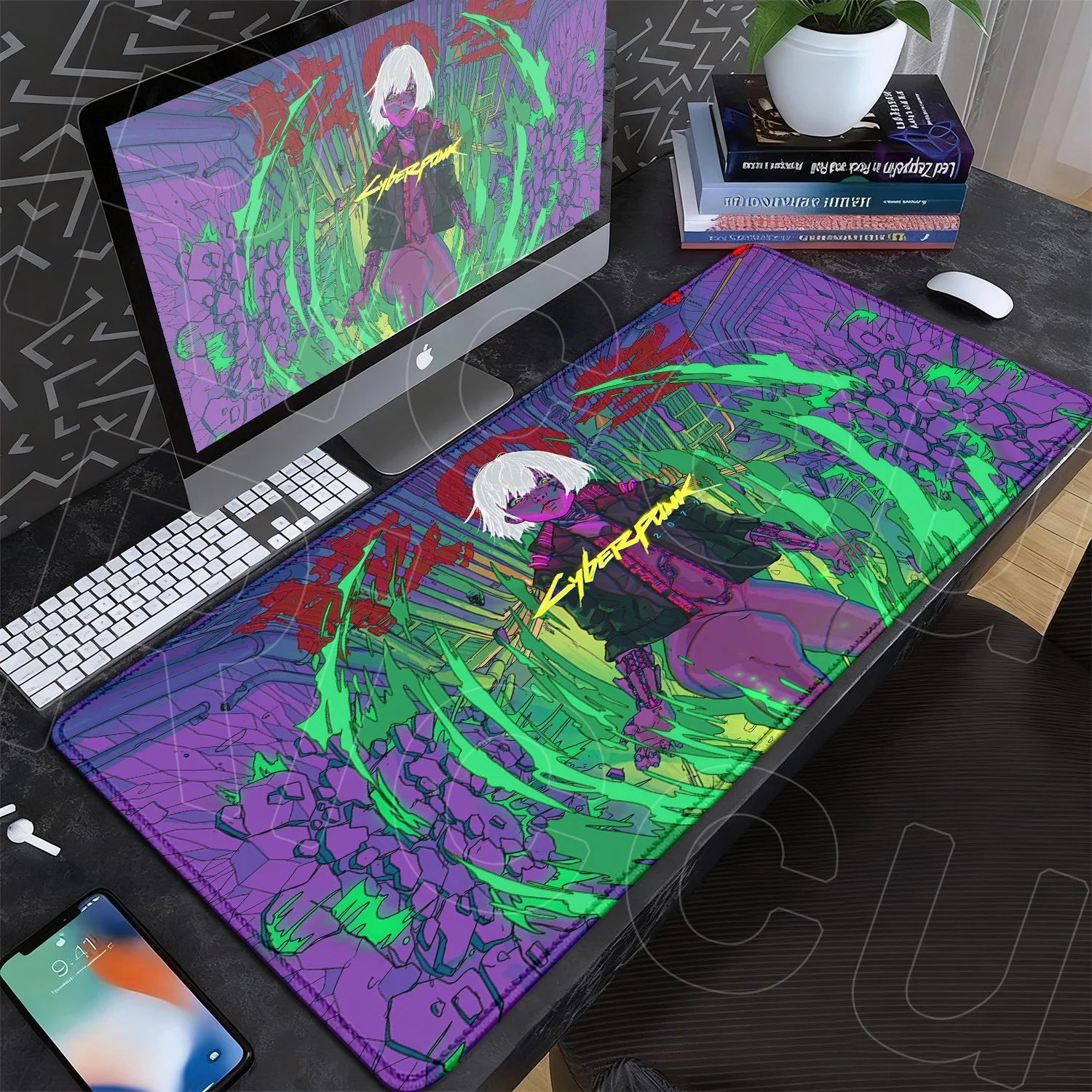 Black Gaming Mousepad XXL Rubber Non-slip Office Deskmat Anime Girl Playmat C-Cyberpunks Style Lock Edge PC Keyboard Accessories