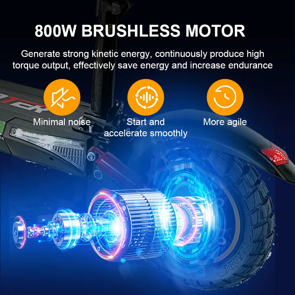 800W Powerful Electric Scooter 48V 13Ah Max Speed 45km/h Long Range 10'' Tires Dual Shock Absorbing Folding EScooter for Adults