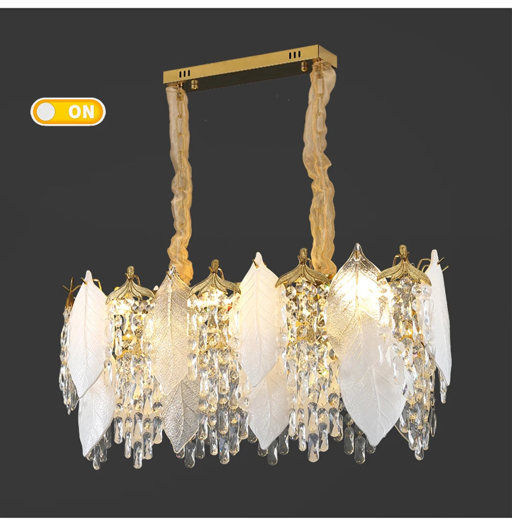 Luxury Porcelain Glass Leaves Chandelier Modern Crystal Hanging Lamps Home Decor Lighting Lustre Villa Living Room Pendant Light