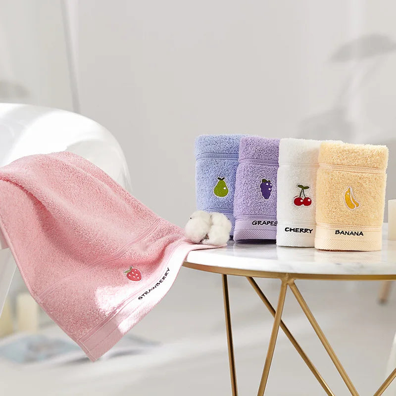 Fruit Themed Embroidered Hand Towels (Set of 5) - Soft Cotton Material, Ultra Absorbent & Quick-Drying for Face & Daily Use