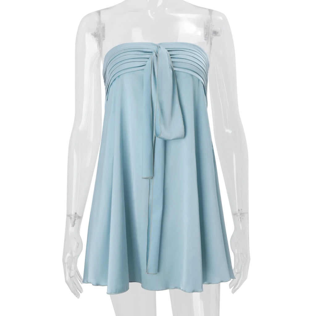 Tornova Stain Strapless Mini Dress For Women Sexy Sleeveless Hot Girl Lace Up Dress Streetwear Fashion 2026 New Summer Dress Y2K