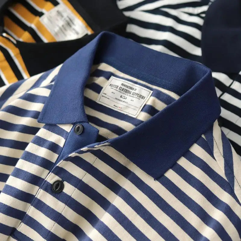 Loose Fit Summer  Shirt Men's Retro Stripes Turn-down Collar Short Sleeve British Style Casual Fashion Polyester Fiber