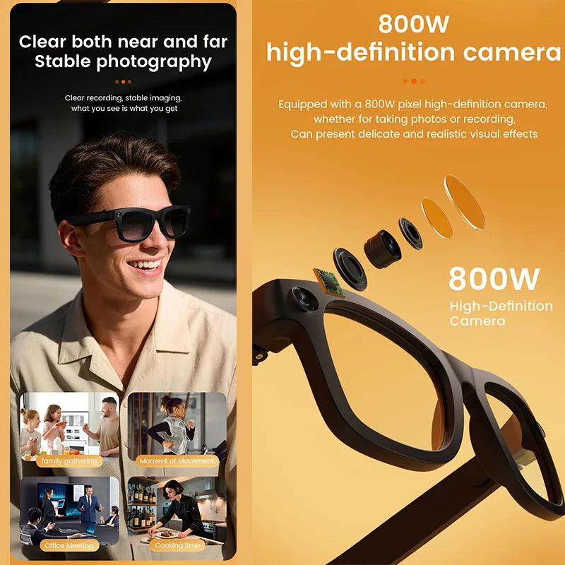 2026 Smart Glasses with 8MP Camera, 1080P Anti-Shake Recording, AI Translator, Bluetooth Audio Calling, 8GB Storage, iOS Android
