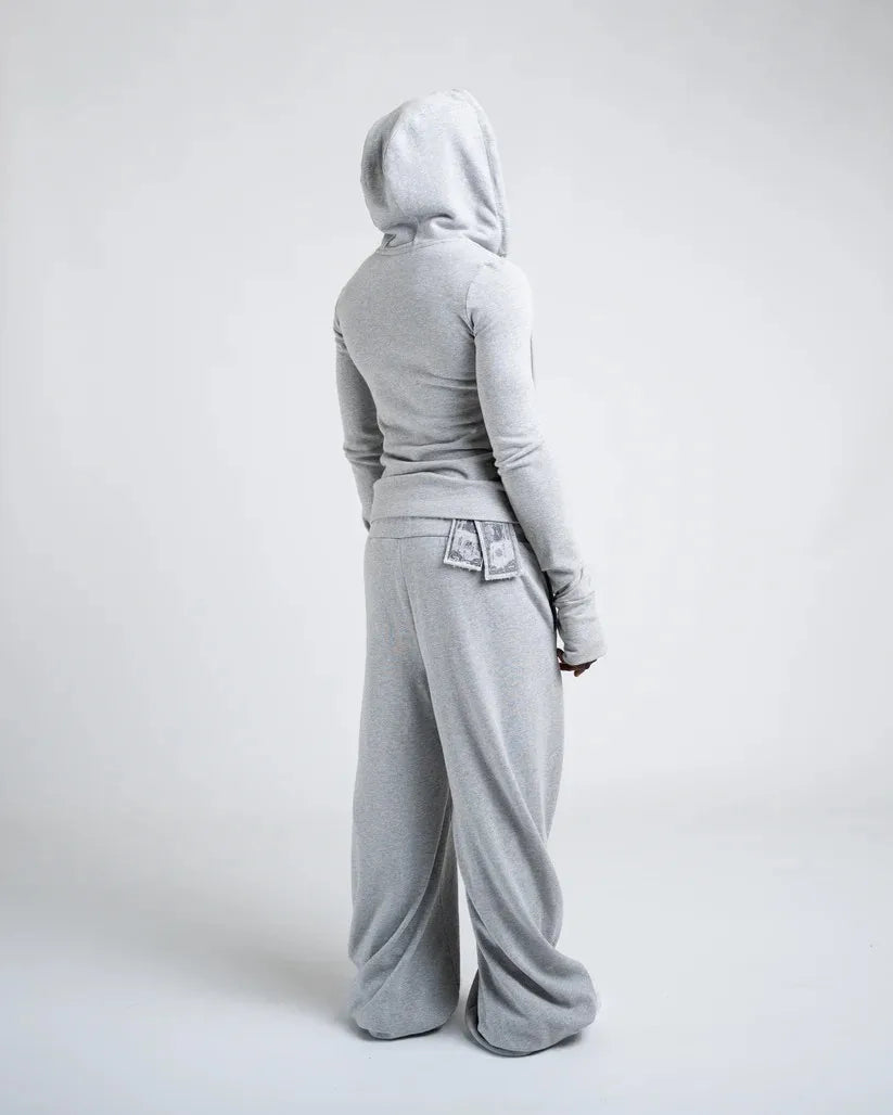 Y2K New Fashion Light Gray Hoodie Women Harajuku Casual Short Sweatshirt Large Zipper Decoration Hoodie Goth Sexy Slim Fit Tops